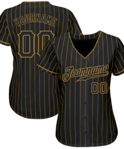 Alternative view of Custom Black Old Gold Pinstripe Black Authentic Baseball Jersey