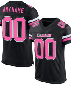Custom Black Pink-White Mesh Authentic Football Jersey