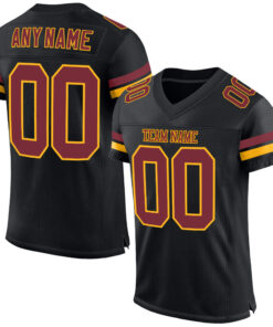 Custom Black Burgundy-Gold Mesh Authentic Football Jersey