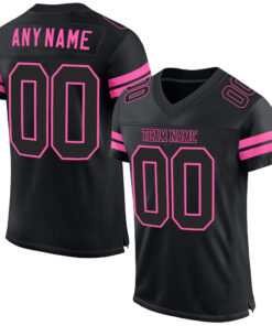 Custom Black Black-Pink Mesh Authentic Football Jersey