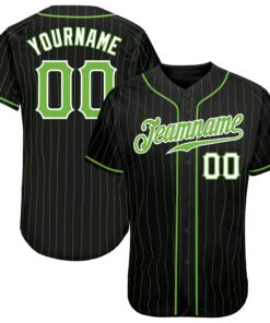 Custom Black Neon Green Pinstripe Neon Green-White Authentic Baseball Jersey