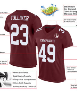 Alternative view of Custom Burgundy White Mesh Authentic Football Jersey