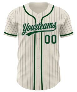 Alternative view of Custom Cream Gray Pinstripe Green Authentic Baseball Jersey