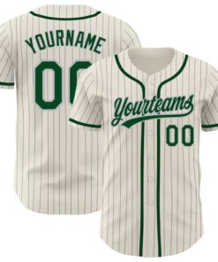 Custom Cream Gray Pinstripe Green Authentic Baseball Jersey