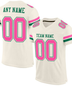 Custom Cream Pink-Kelly Green Mesh Authentic Football Jersey
