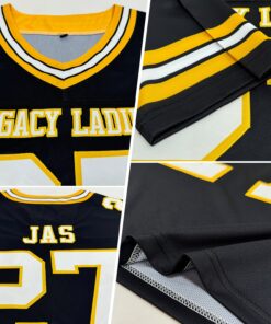Alternative view of Custom Black White-Gold Authentic Football Jersey