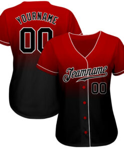 Alternative view of Custom Red Black-White Authentic Fade Fashion Baseball Jersey