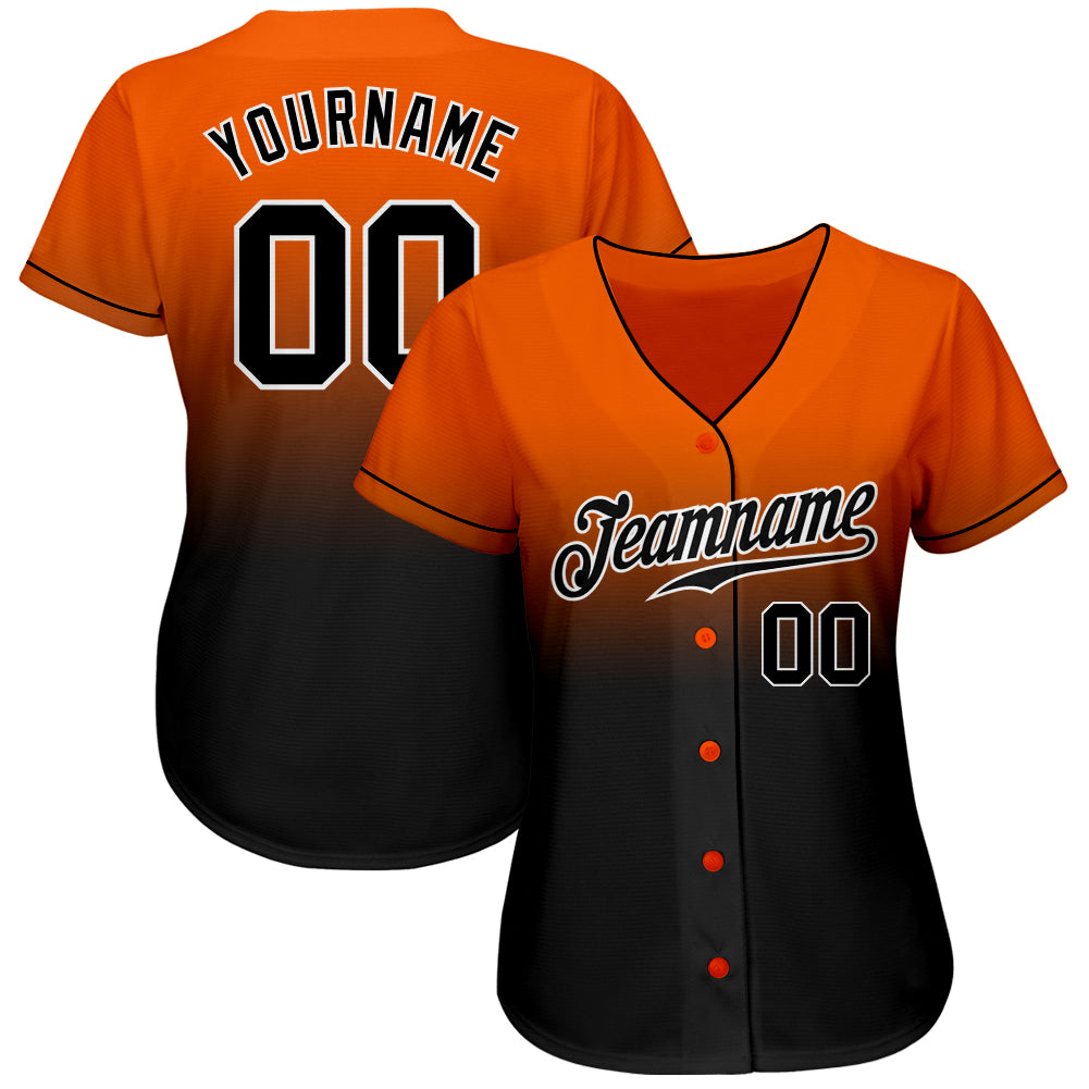 Custom Orange Black-White Authentic Fade Fashion Baseball Jersey - Image 2