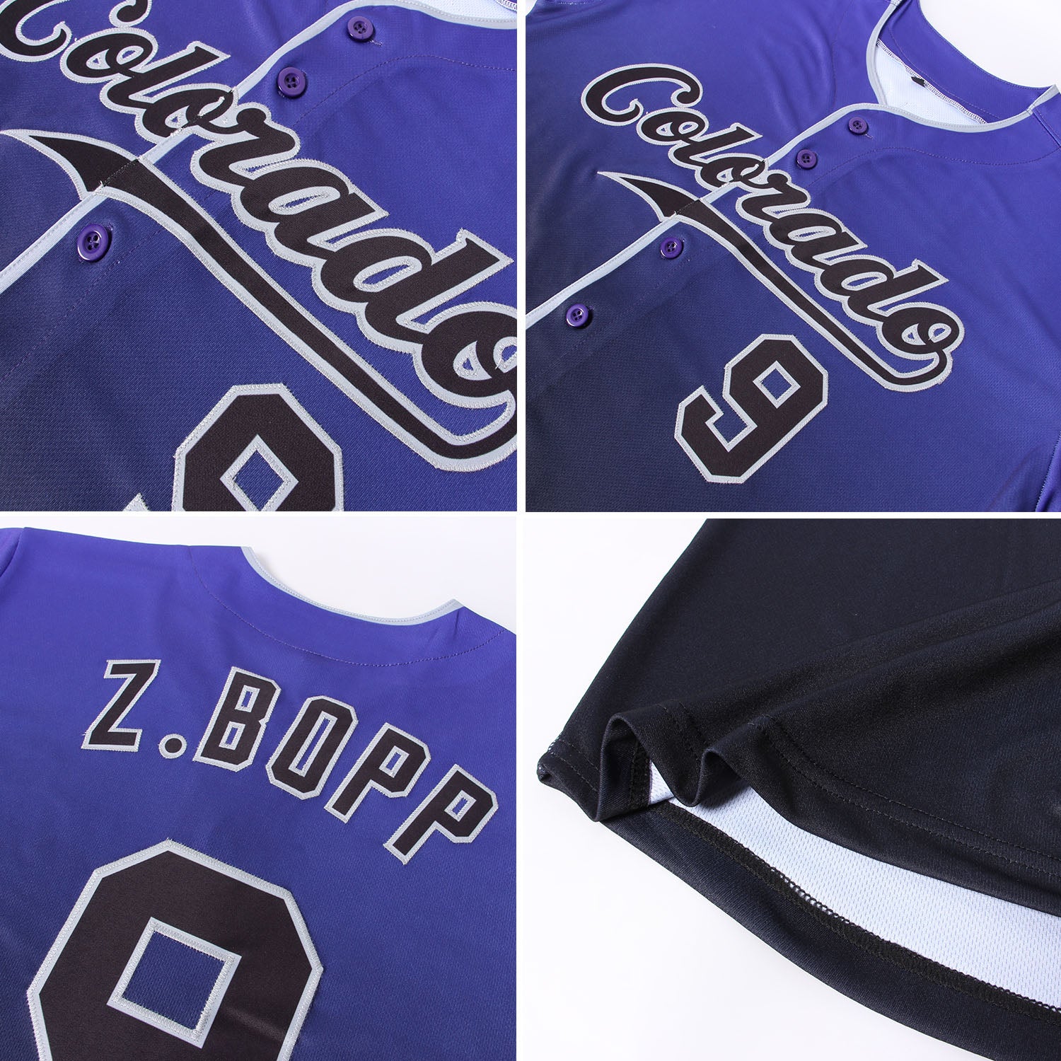 Custom Purple Black-Gray Authentic Fade Fashion Baseball Jersey - Image 6