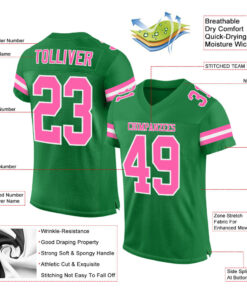 Alternative view of Custom Grass Green Pink-White Mesh Authentic Football Jersey