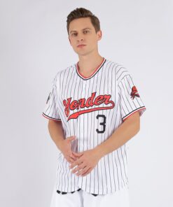 Alternative view of Custom White Black Pinstripe Red-Black Authentic Baseball Jersey