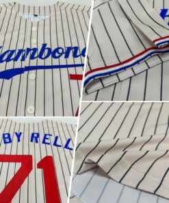 Alternative view of Custom Cream Black Pinstripe Red-Royal Authentic Baseball Jersey