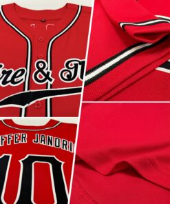 Alternative view of Custom Red Black-White Authentic Baseball Jersey