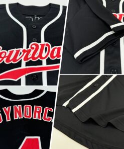 Alternative view of Custom Black Red-White Authentic Baseball Jersey