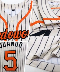 Alternative view of Custom Cream Black Pinstripe Orange-Black Authentic Baseball Jersey