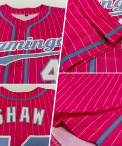 Alternative view of Custom Pink White Pinstripe Light Blue-White Authentic Baseball Jersey