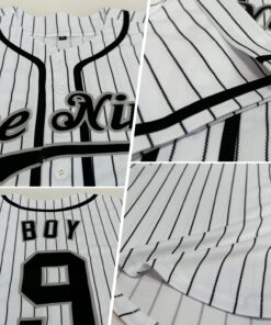 Alternative view of Custom White Black Pinstripe Black-Gray Authentic Baseball Jersey