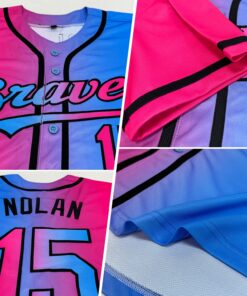Alternative view of Custom Sky Blue Pink-Black Authentic Gradient Fashion Baseball Jersey