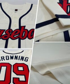 Alternative view of Custom Cream Red-Navy Authentic Baseball Jersey