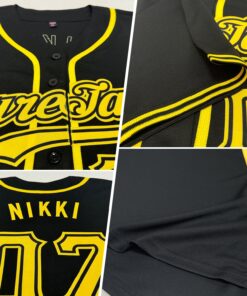 Alternative view of Custom Black Gold Authentic Baseball Jersey