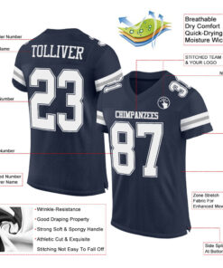 Alternative view of Custom Navy White-Gray Mesh Authentic Football Jersey