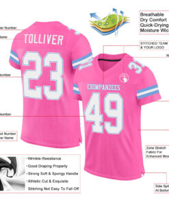 Alternative view of Custom Pink White-Light Blue Mesh Authentic Football Jersey