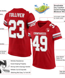 Alternative view of Custom Red White-Gray Mesh Authentic Football Jersey