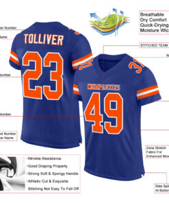 Alternative view of Custom Royal Orange-White Mesh Authentic Football Jersey