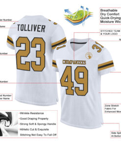 Alternative view of Custom White Old Gold-Black Mesh Authentic Football Jersey