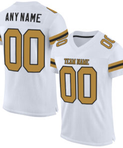 Custom White Old Gold-Black Mesh Authentic Football Jersey