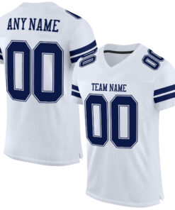 Custom White Navy-White Mesh Authentic Football Jersey