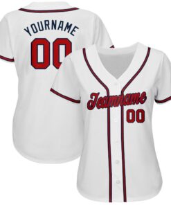 Alternative view of Custom White Red-Navy Baseball Jersey