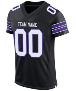 Alternative view of Custom Black White-Purple Mesh Authentic Football Jersey