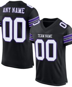 Custom Black White-Purple Mesh Authentic Football Jersey