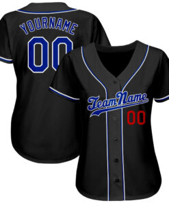 Alternative view of Custom Black Royal-Red Authentic Baseball Jersey