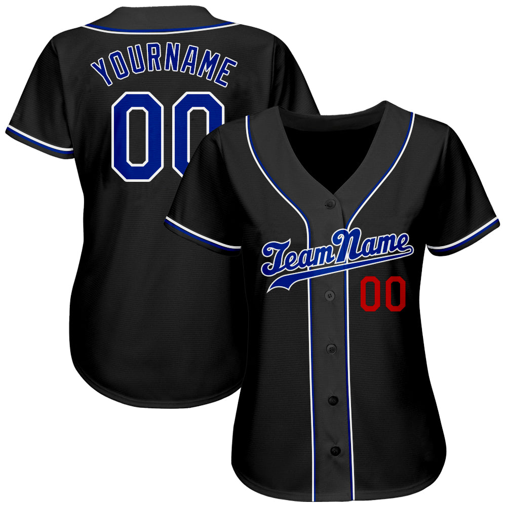 Custom Black Royal-Red Authentic Baseball Jersey - Image 2