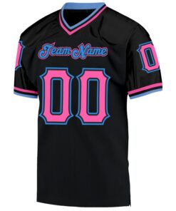 Alternative view of Custom Black Pink-Powder Blue Mesh Authentic Throwback Football Jersey