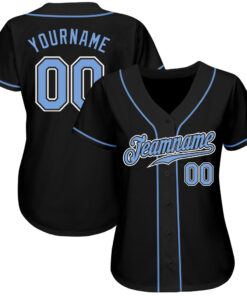 Alternative view of Custom Black Light Blue-White Authentic Baseball Jersey