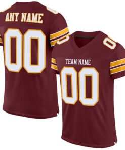 Custom Burgundy White-Gold Mesh Authentic Football Jersey