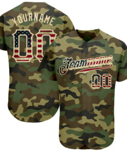 Custom Camo Vintage USA Flag-Cream Authentic Salute To Service Baseball Jersey