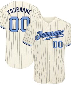 Custom Cream Navy Pinstripe Light Blue-Navy Authentic Baseball Jersey