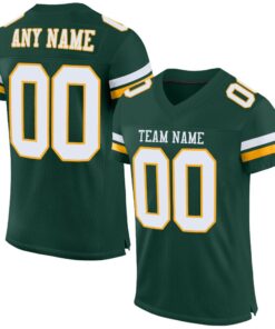 Custom Green White-Gold Mesh Authentic Football Jersey