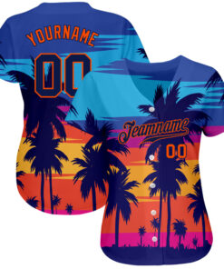 Alternative view of Custom Royal Navy-Orange 3D Pattern Design Palm Trees Authentic Baseball Jersey