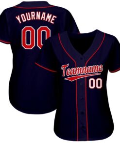 Alternative view of Custom Navy Red-White Baseball Jersey