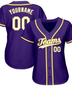 Alternative view of Custom Purple White-Gold Authentic Baseball Jersey