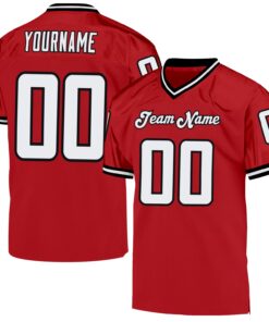 Custom Red White-Black Mesh Authentic Throwback Football Jersey
