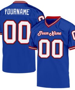 Custom Royal White-Red Mesh Authentic Throwback Football Jersey