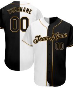 Custom White-Black Old Gold Authentic Split Fashion Baseball Jersey