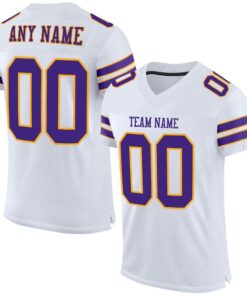 Custom White Purple-Gold Mesh Authentic Football Jersey