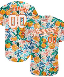 Custom White Orange 3D Pattern Design Fruit Authentic Baseball Jersey